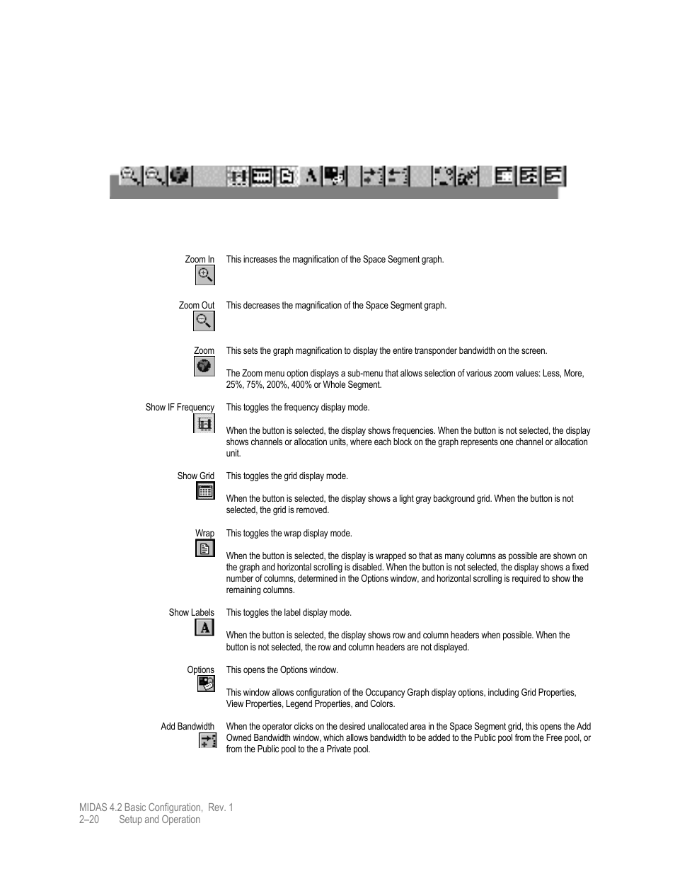 Space segment toolbar | Comtech EF Data MIDAS Version 4.X Basic Configuration User Manual | Page 54 / 164