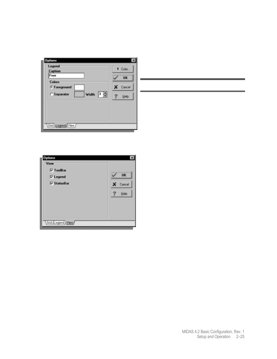 View properties, Legend properties | Comtech EF Data MIDAS Version 4.X Basic Configuration User Manual | Page 59 / 164