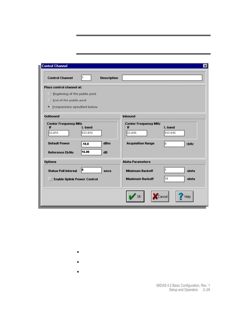 Control channel placement selection | Comtech EF Data MIDAS Version 4.X Basic Configuration User Manual | Page 63 / 164