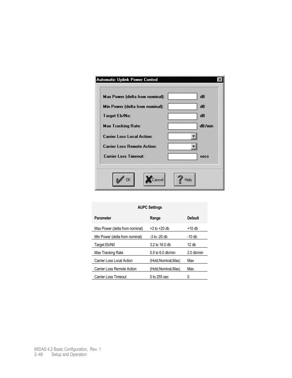 Aupc settings for other comtech ef data modems | Comtech EF Data MIDAS Version 4.X Basic Configuration User Manual | Page 82 / 164