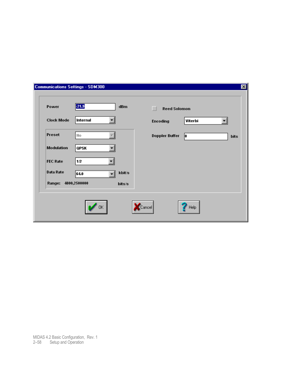 Communications settings | Comtech EF Data MIDAS Version 4.X Basic Configuration User Manual | Page 92 / 164