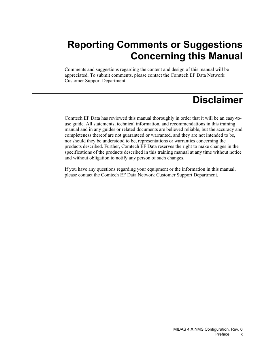 Disclaimer | Comtech EF Data MIDAS Version 4.X NMS Configuration User Manual | Page 12 / 150