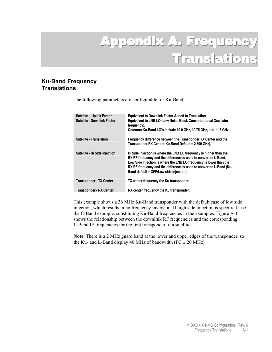 A. frequency translations | Comtech EF Data MIDAS Version 4.X NMS Configuration User Manual | Page 133 / 150