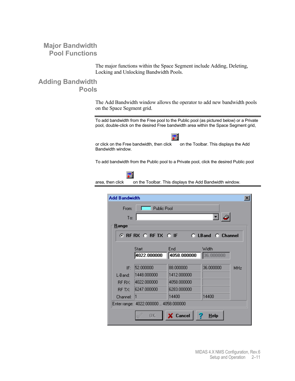 Major bandwidth pool functions, Adding bandwidth pools | Comtech EF Data MIDAS Version 4.X NMS Configuration User Manual | Page 39 / 150