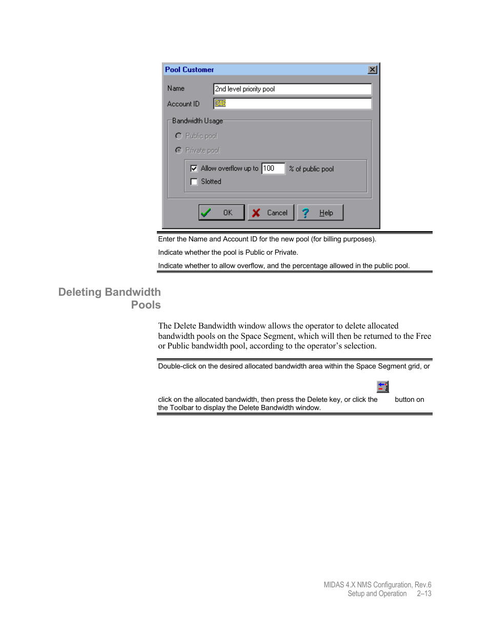 Deleting bandwidth pools | Comtech EF Data MIDAS Version 4.X NMS Configuration User Manual | Page 41 / 150