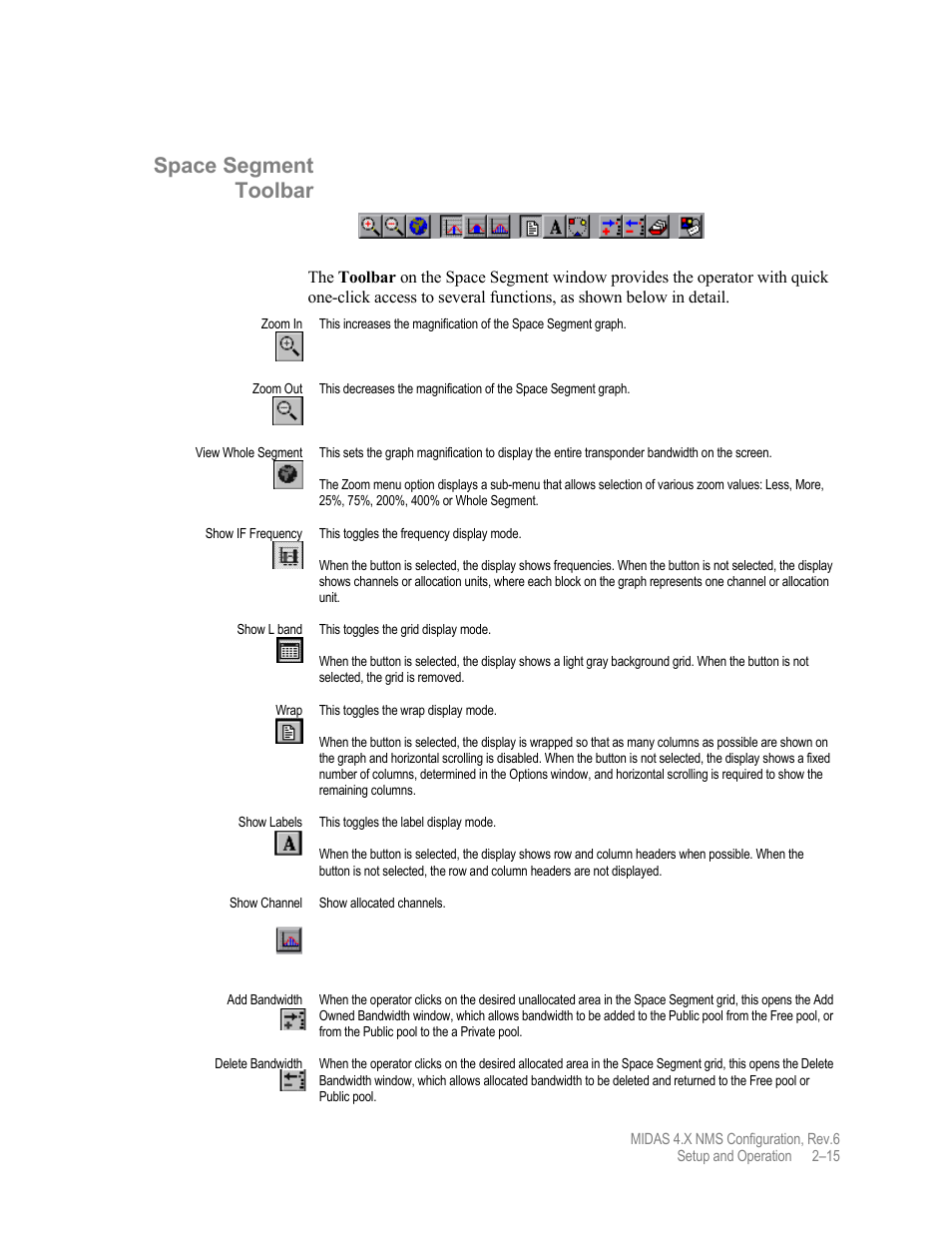 Space segment toolbar | Comtech EF Data MIDAS Version 4.X NMS Configuration User Manual | Page 43 / 150
