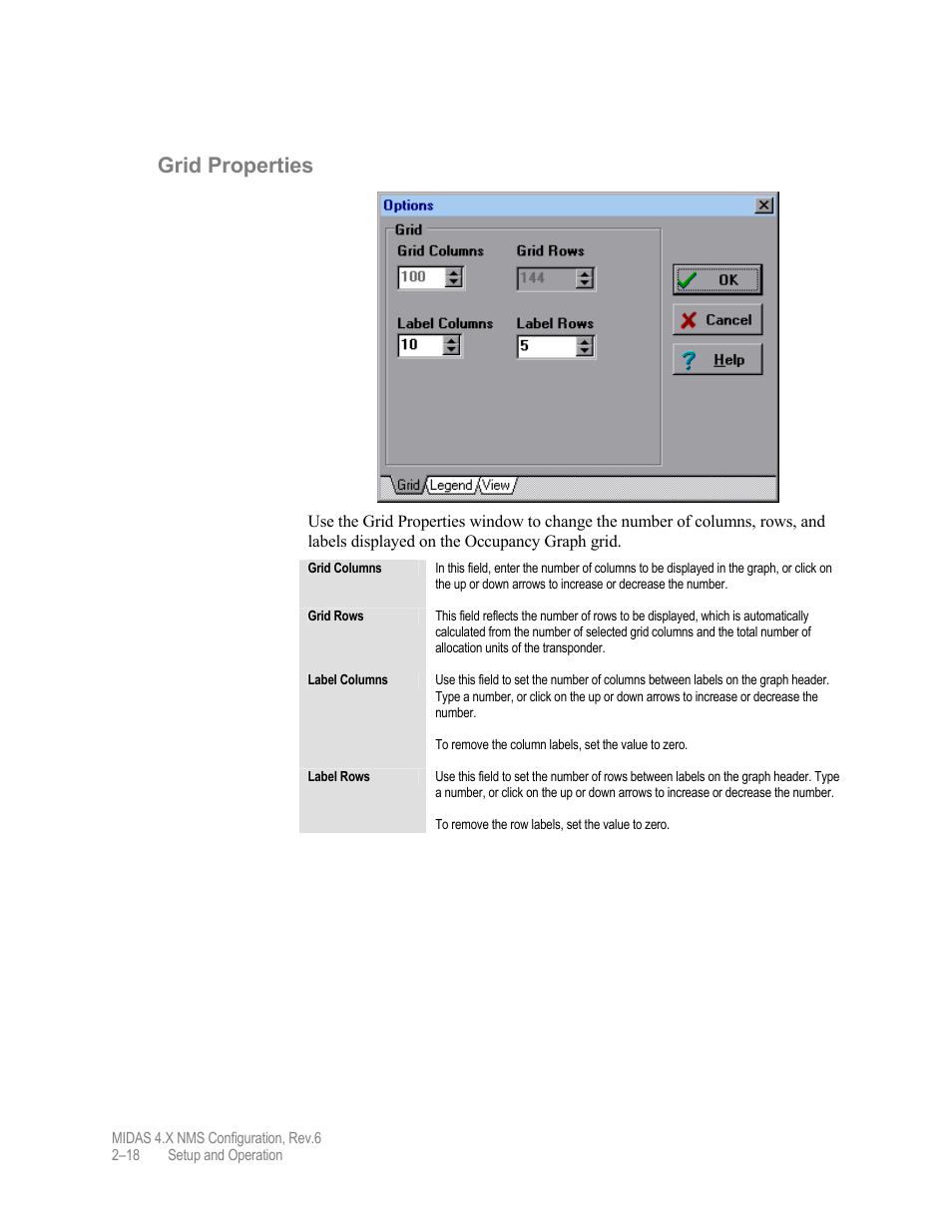 Grid properties | Comtech EF Data MIDAS Version 4.X NMS Configuration User Manual | Page 46 / 150