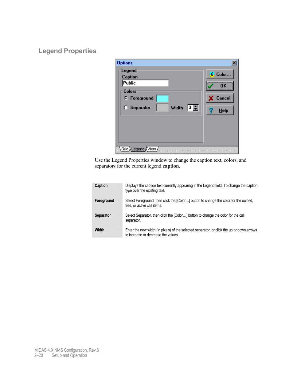 Legend properties | Comtech EF Data MIDAS Version 4.X NMS Configuration User Manual | Page 48 / 150