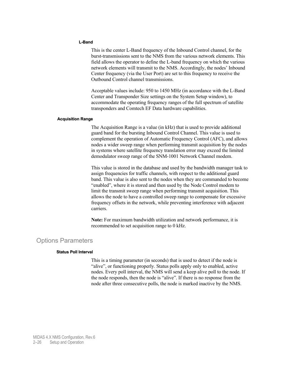 Options parameters | Comtech EF Data MIDAS Version 4.X NMS Configuration User Manual | Page 54 / 150