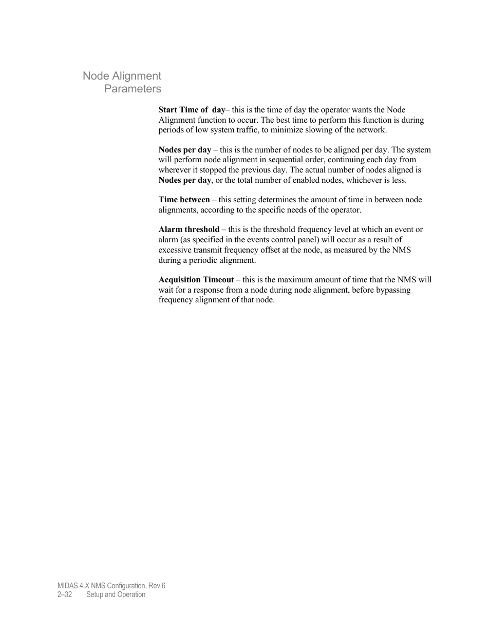 Node alignment parameters | Comtech EF Data MIDAS Version 4.X NMS Configuration User Manual | Page 60 / 150
