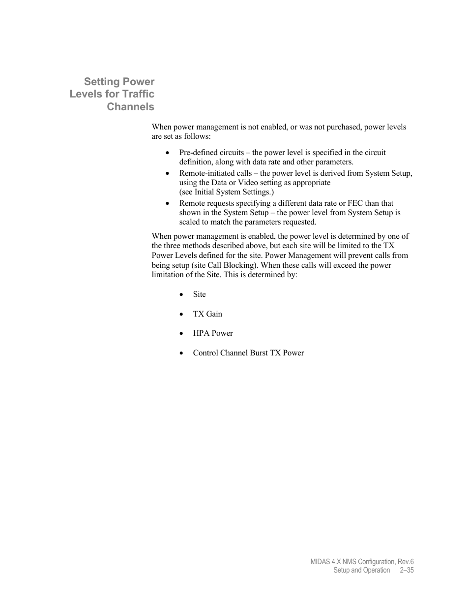 Setting power levels for traffic channels | Comtech EF Data MIDAS Version 4.X NMS Configuration User Manual | Page 63 / 150