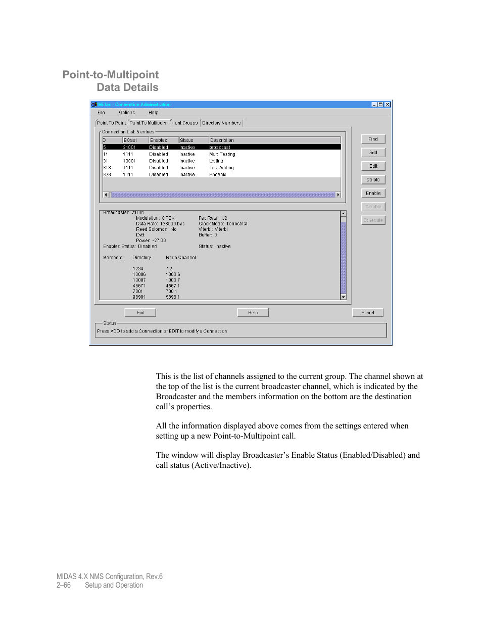 Point-to-multipoint data details | Comtech EF Data MIDAS Version 4.X NMS Configuration User Manual | Page 94 / 150