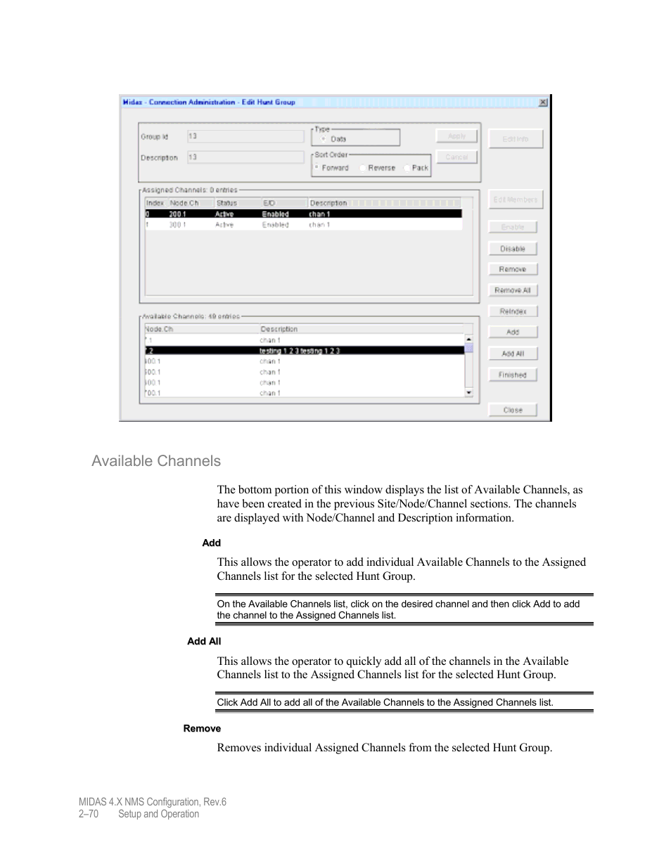 Available channels | Comtech EF Data MIDAS Version 4.X NMS Configuration User Manual | Page 98 / 150