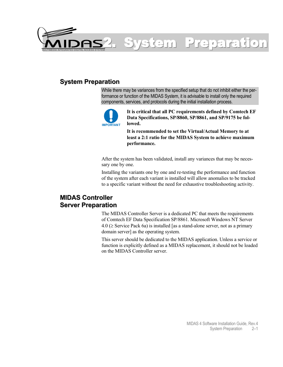 System preparation | Comtech EF Data MIDAS 4 Software Installation User Manual | Page 21 / 50