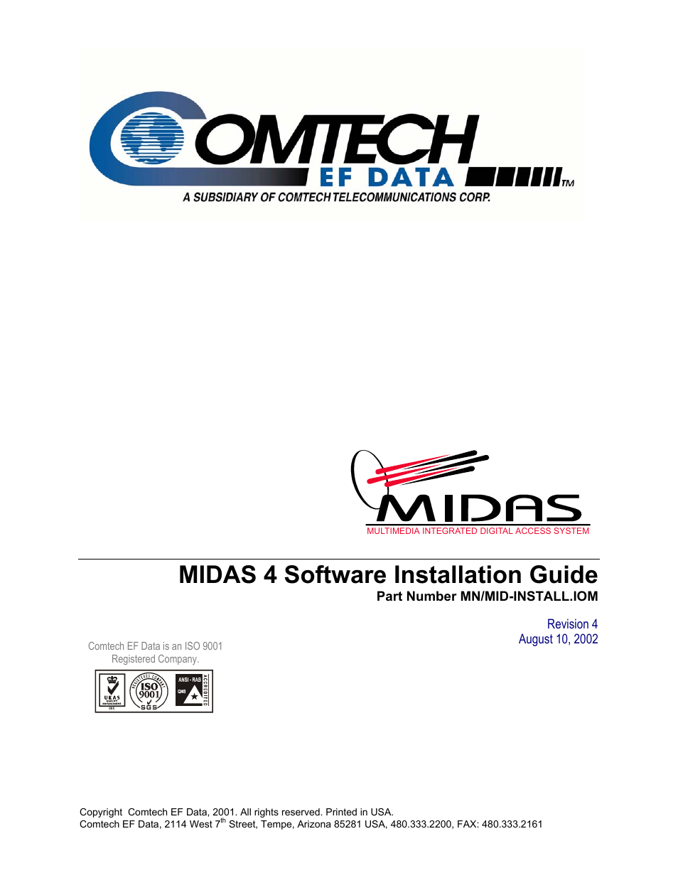 Midas 4 software installation guide | Comtech EF Data MIDAS 4 Software Installation User Manual | Page 3 / 50