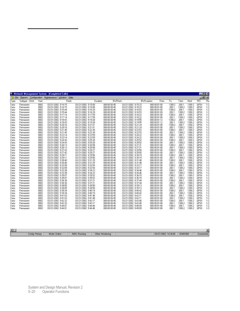 Completed call log | Comtech EF Data MIDAS 4 System and Design User Manual | Page 90 / 126