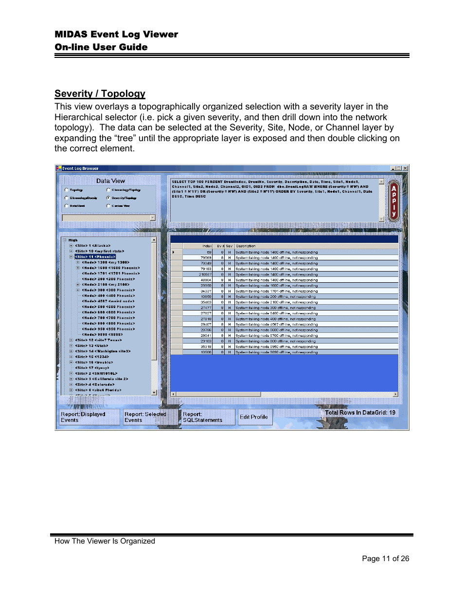 Severity / topology | Comtech EF Data MIDAS Event Log Viewer User Manual | Page 13 / 30