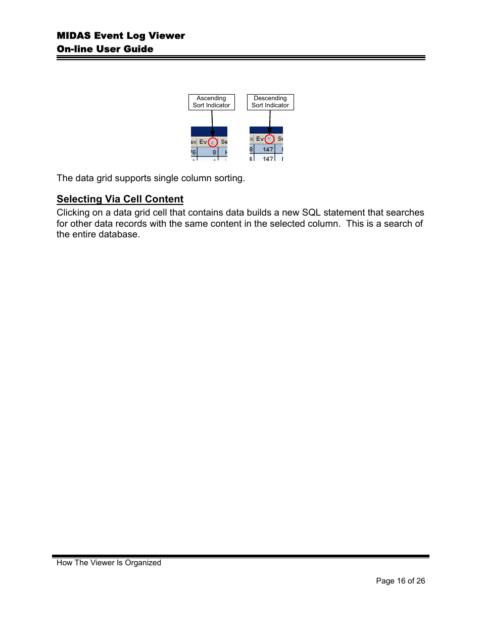 Selecting via cell content | Comtech EF Data MIDAS Event Log Viewer User Manual | Page 18 / 30