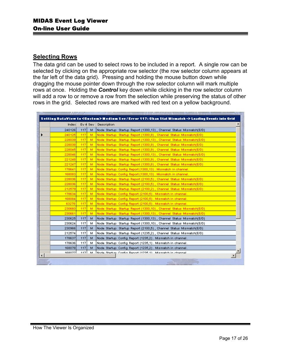 Selecting rows | Comtech EF Data MIDAS Event Log Viewer User Manual | Page 19 / 30