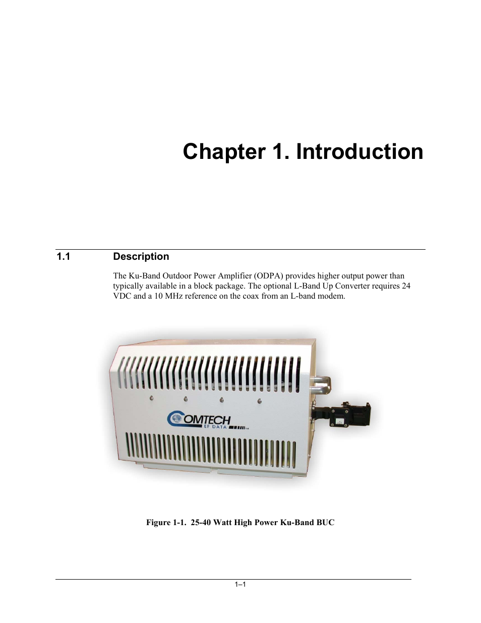 Introduction, Description, Chapter 1. introduction | Comtech EF Data Ku-Band Power Amplifier with Optional L-Band User Manual | Page 15 / 34