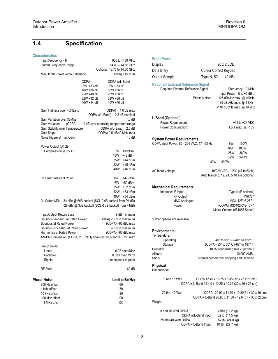 Specification, 4 specification | Comtech EF Data Ku-Band Power Amplifier with Optional L-Band User Manual | Page 17 / 34