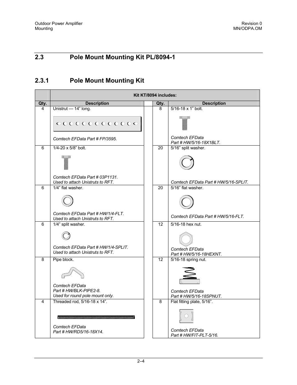 Pole mount mounting kit pl/8094-1, Pole mount mounting kit | Comtech EF Data Ku-Band Power Amplifier with Optional L-Band User Manual | Page 22 / 34