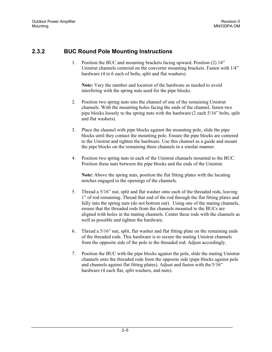 Buc round pole mounting instructions, 2 buc round pole mounting instructions | Comtech EF Data Ku-Band Power Amplifier with Optional L-Band User Manual | Page 23 / 34