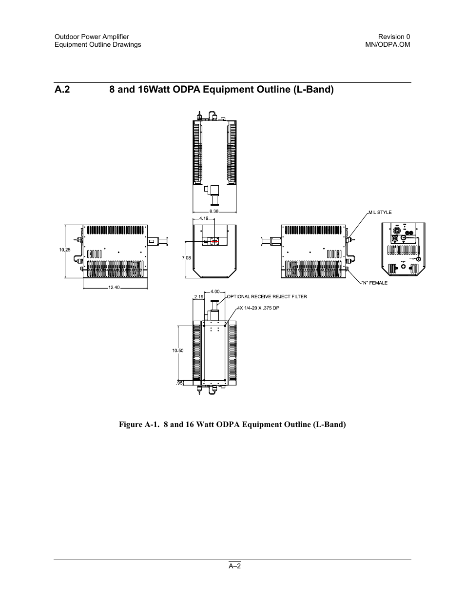 8 and 16watt odpa equipment outline (l-band), A.2 8 and 16watt odpa equipment outline (l-band) | Comtech EF Data Ku-Band Power Amplifier with Optional L-Band User Manual | Page 28 / 34