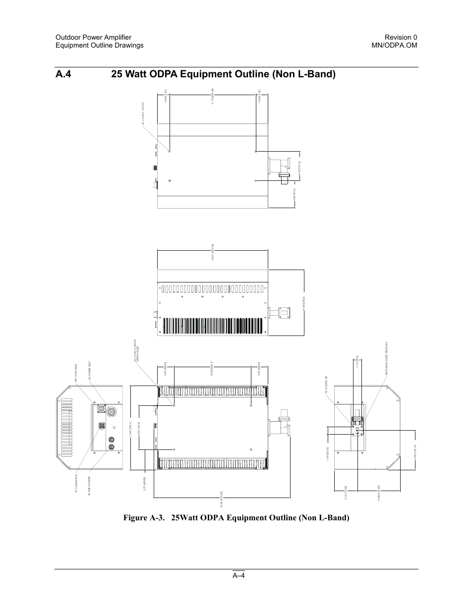 25 watt odpa equipment outline (non l-band), A.4 25 watt odpa equipment outline (non l-band) | Comtech EF Data Ku-Band Power Amplifier with Optional L-Band User Manual | Page 30 / 34