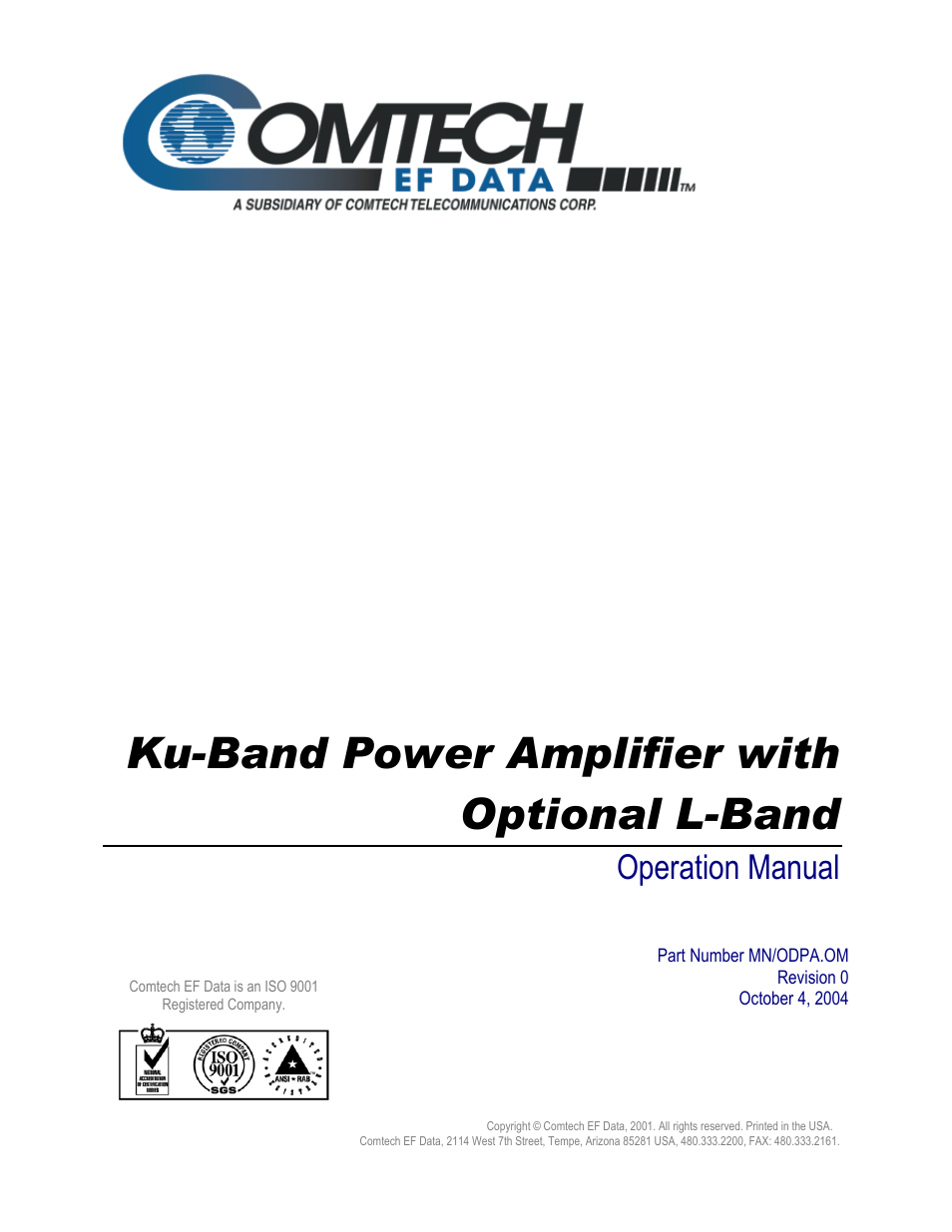 Ku-band power amplifier with optional l-band, Operation manual | Comtech EF Data Ku-Band Power Amplifier with Optional L-Band User Manual | Page 7 / 34