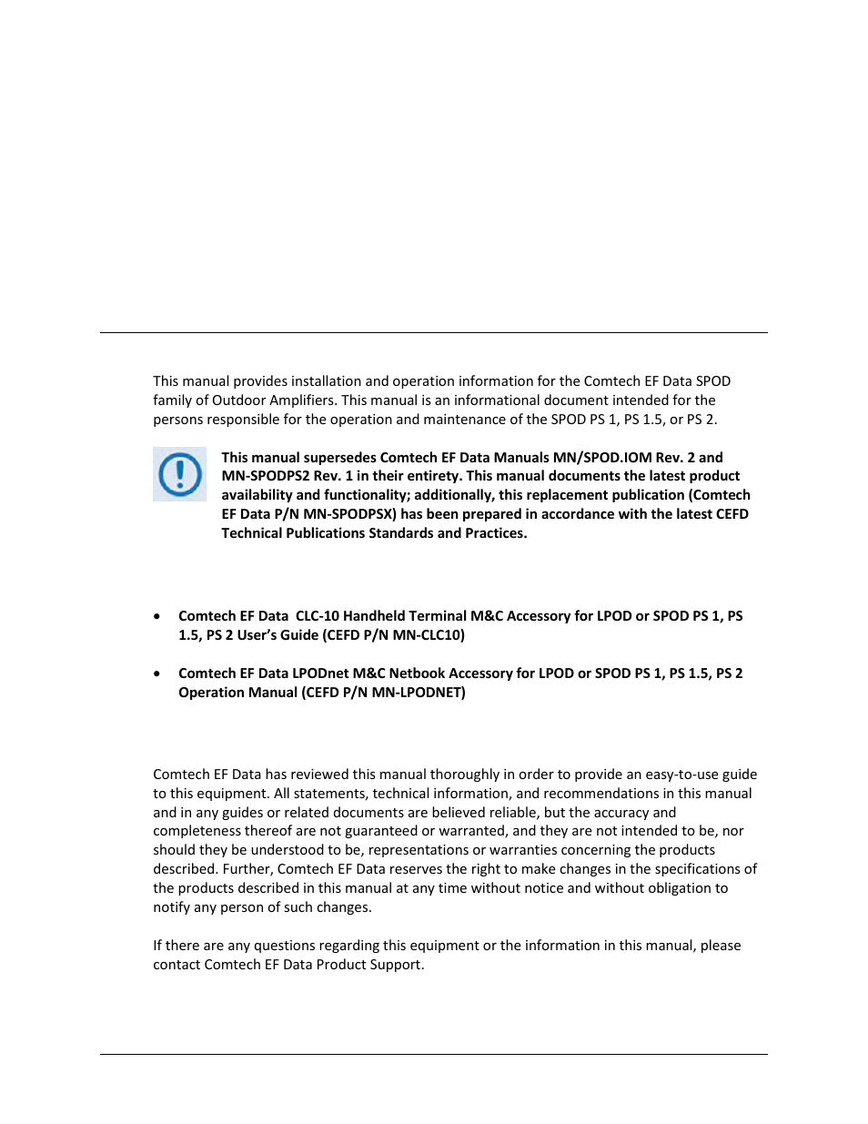 Preface, About this manual, Related documents | Disclaimer | Comtech EF Data SPOD PS 1, PS 1.5, and PS 2 C-, X-, or Ku-Band User Manual | Page 13 / 194