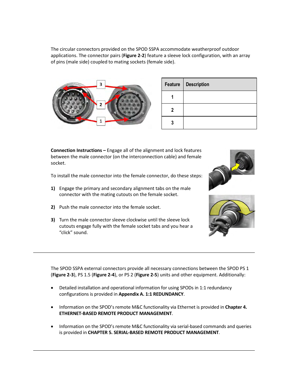 2 circular cable connections, 2 spod sspa cabling connections | Comtech EF Data SPOD PS 1, PS 1.5, and PS 2 C-, X-, or Ku-Band User Manual | Page 36 / 194