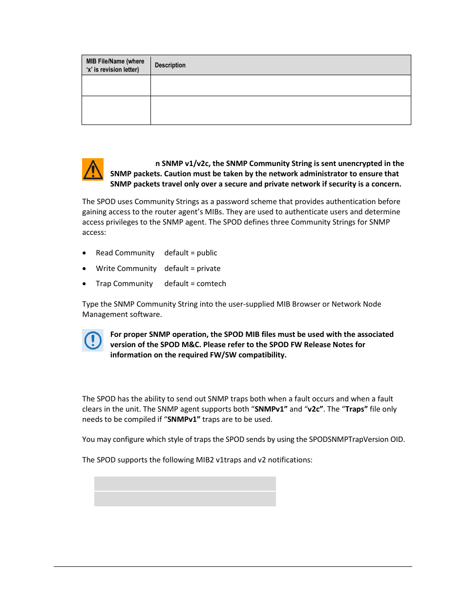 2 snmp community strings, 3 snmp traps | Comtech EF Data SPOD PS 1, PS 1.5, and PS 2 C-, X-, or Ku-Band User Manual | Page 61 / 194