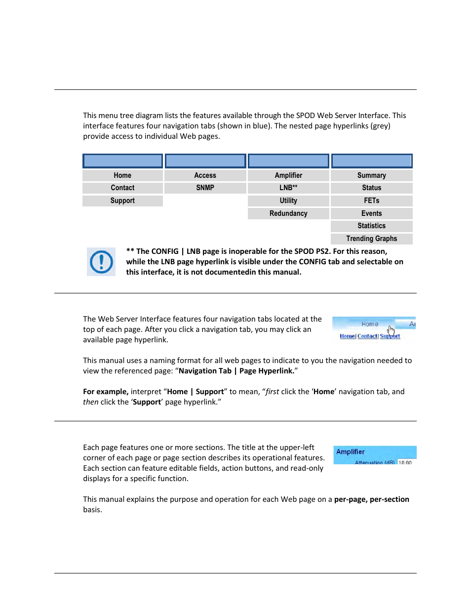 3 web server interface – operational features, 1 menu tree | Comtech EF Data SPOD PS 1, PS 1.5, and PS 2 C-, X-, or Ku-Band User Manual | Page 68 / 194