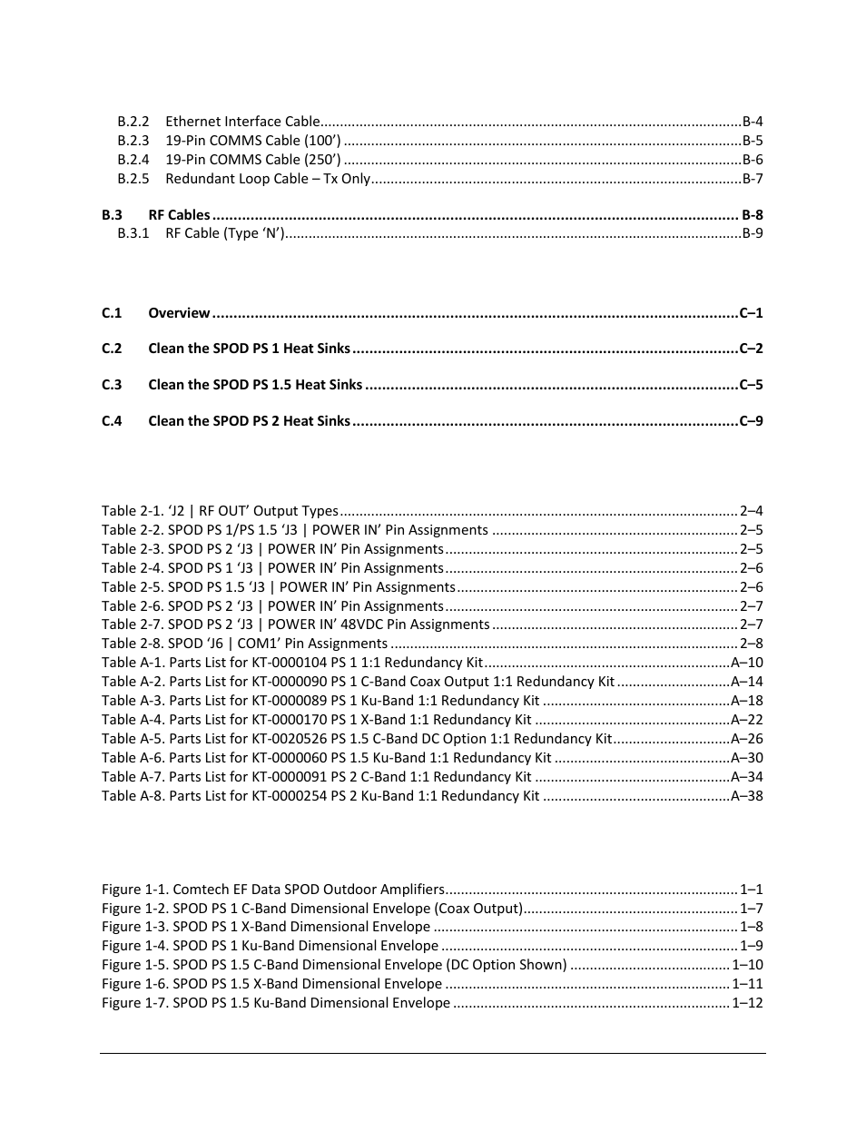 Tables and figures, Tables, Figures | Comtech EF Data SPOD PS 1, PS 1.5, and PS 2 C-, X-, or Ku-Band User Manual | Page 9 / 194