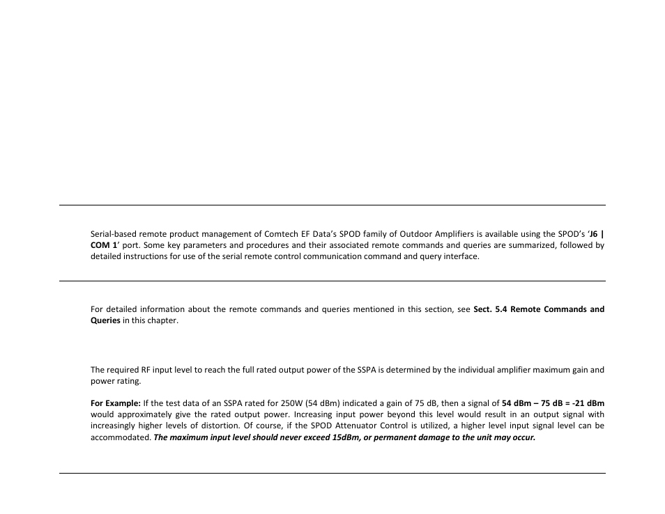 Chapter 5. serial-based remote product management, 1 overview, 2 key operational parameters | 1 rf input level | Comtech EF Data SPOD PS 1, PS 1.5, and PS 2 C-, X-, or Ku-Band User Manual | Page 93 / 194