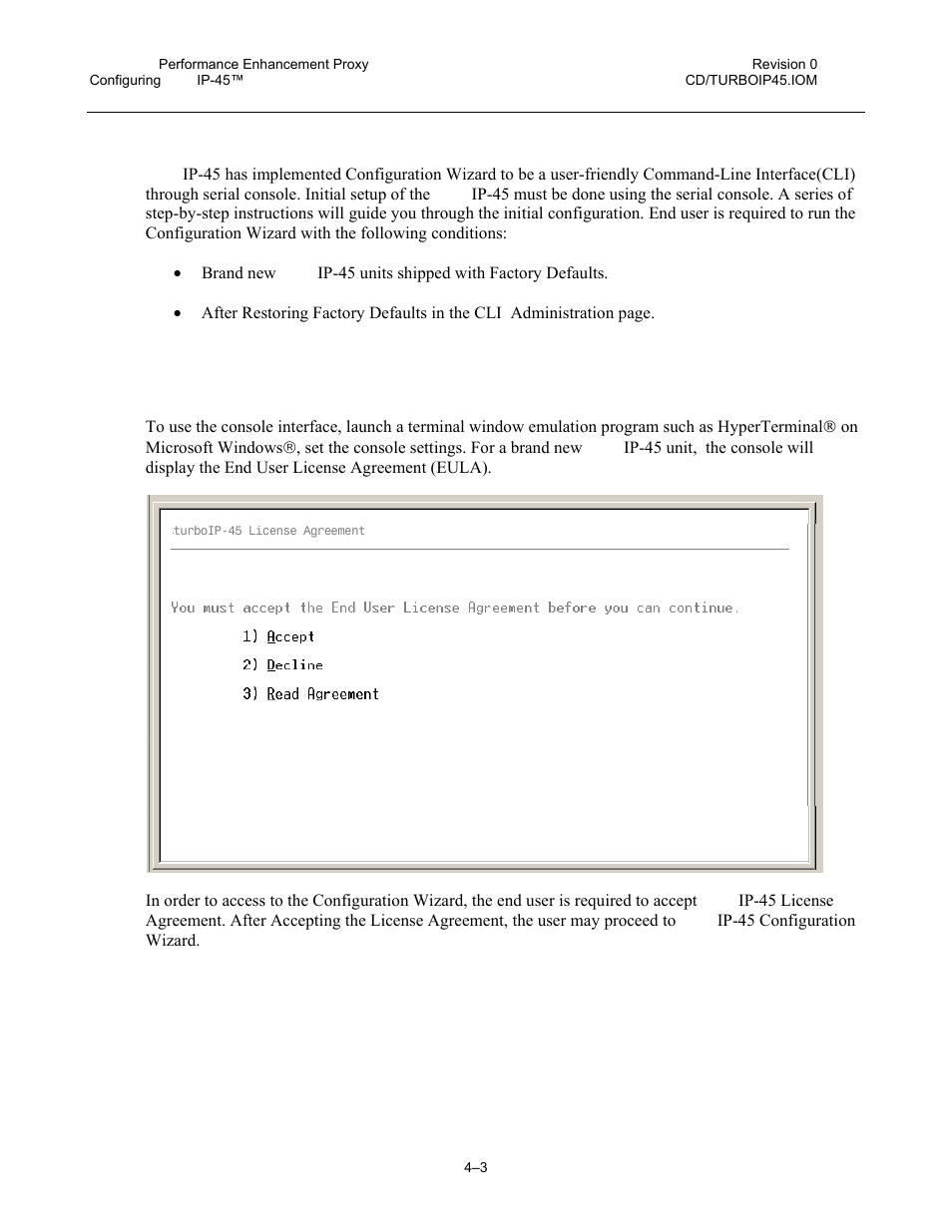 4 configuration wizard, 1 end user license agreement (eula) | Comtech EF Data turboIP-45 User Manual | Page 27 / 108