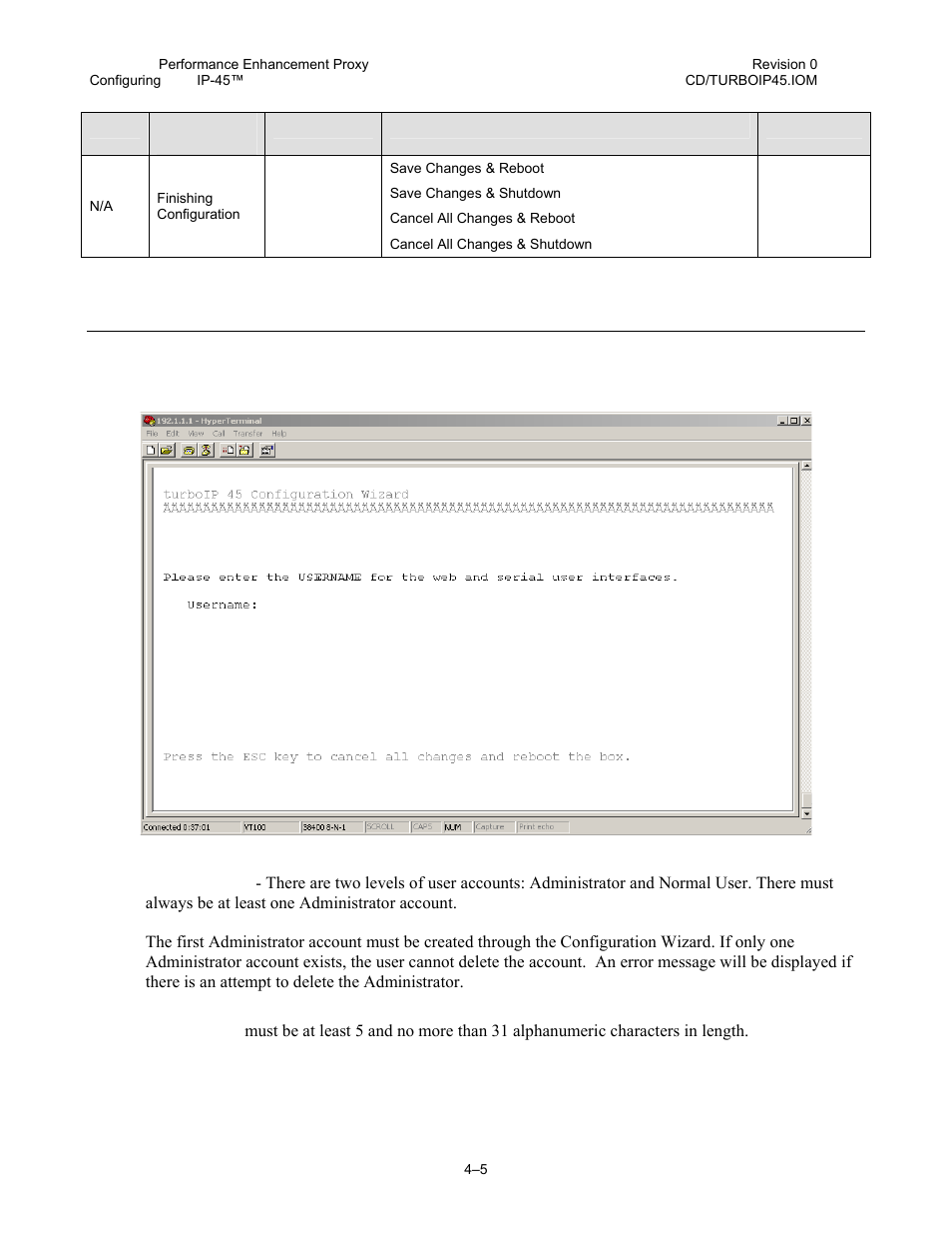 1 usern, 1 configuration wizard turbo ip-45 - user accounts | Comtech EF Data turboIP-45 User Manual | Page 29 / 108