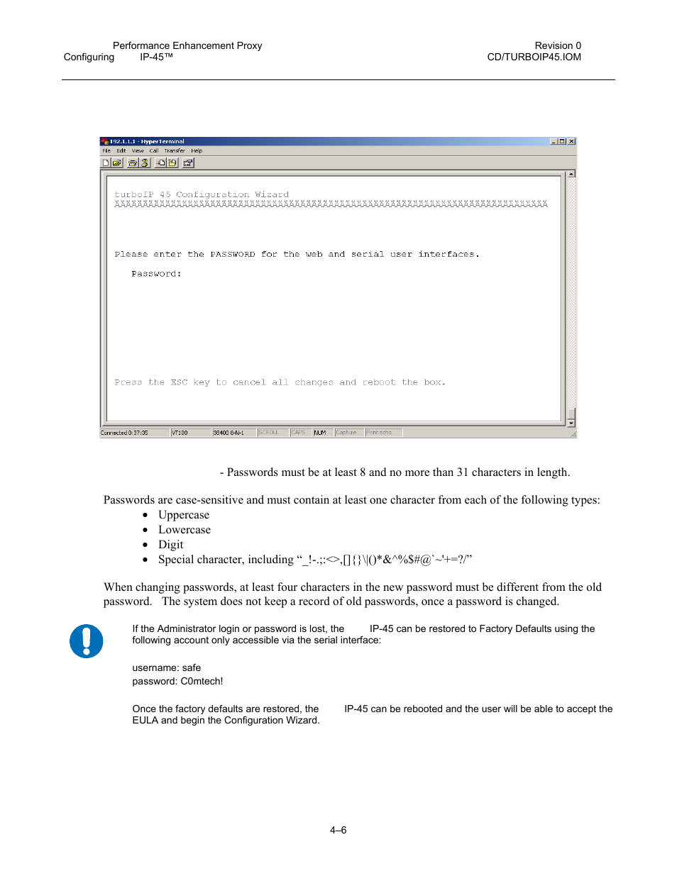 2 configuration wizard turbo ip-45 – password | Comtech EF Data turboIP-45 User Manual | Page 30 / 108