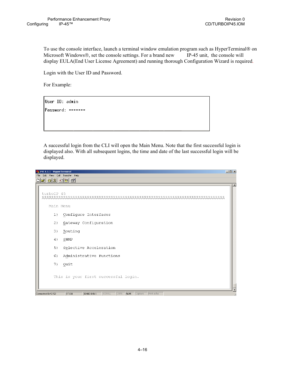 3 cli - log in | Comtech EF Data turboIP-45 User Manual | Page 40 / 108