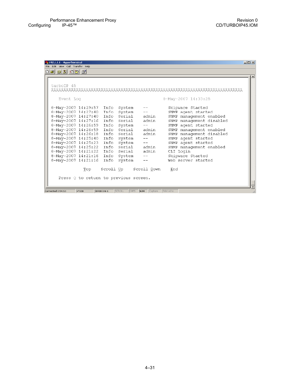 17 administrative view event log | Comtech EF Data turboIP-45 User Manual | Page 55 / 108