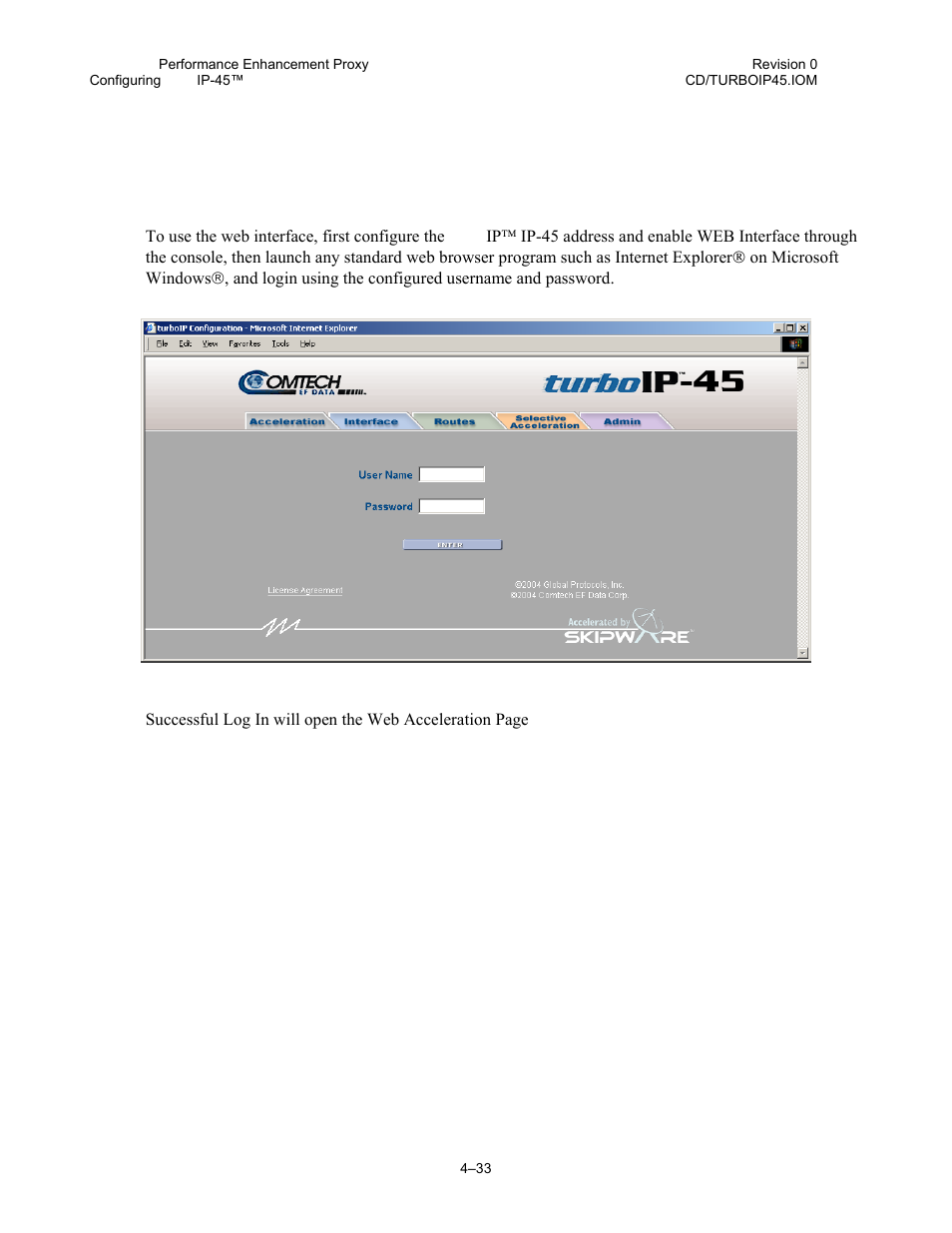 19 web – log in | Comtech EF Data turboIP-45 User Manual | Page 57 / 108