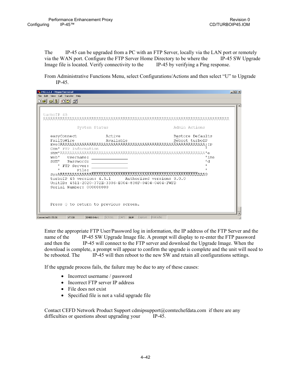 1 cli - upgrade turboip-45 | Comtech EF Data turboIP-45 User Manual | Page 66 / 108