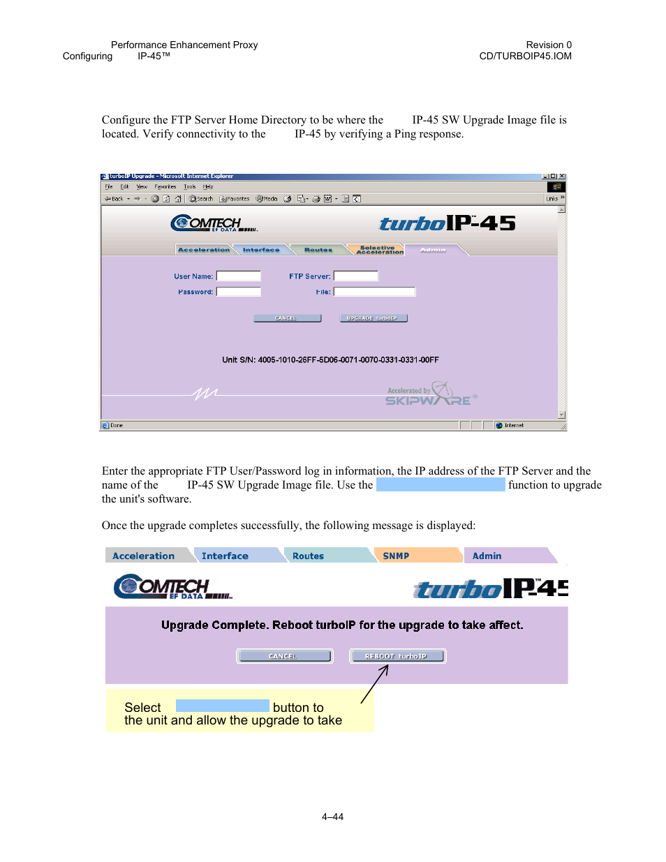 3 web - ftp upgrade | Comtech EF Data turboIP-45 User Manual | Page 68 / 108