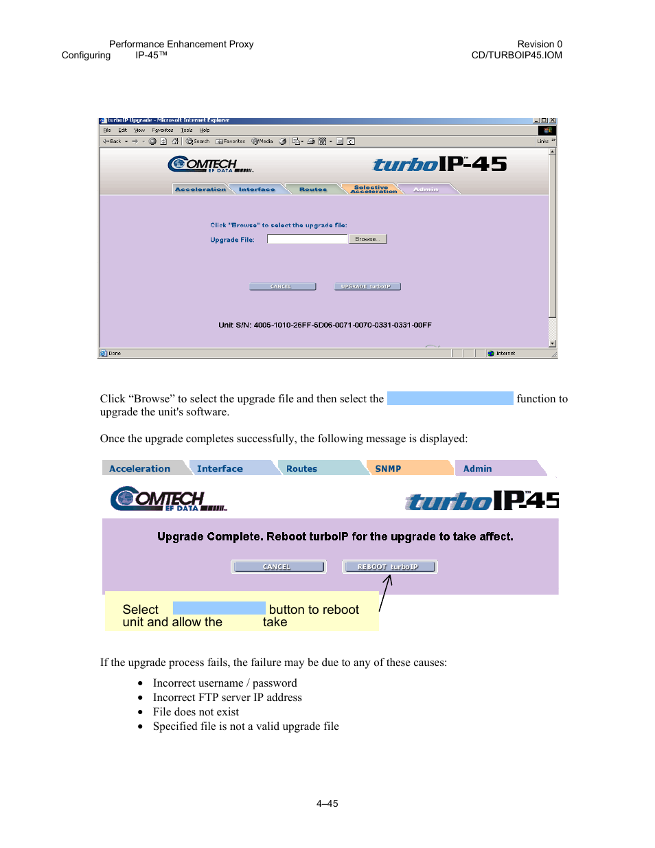 4 web - upload upgrade | Comtech EF Data turboIP-45 User Manual | Page 69 / 108