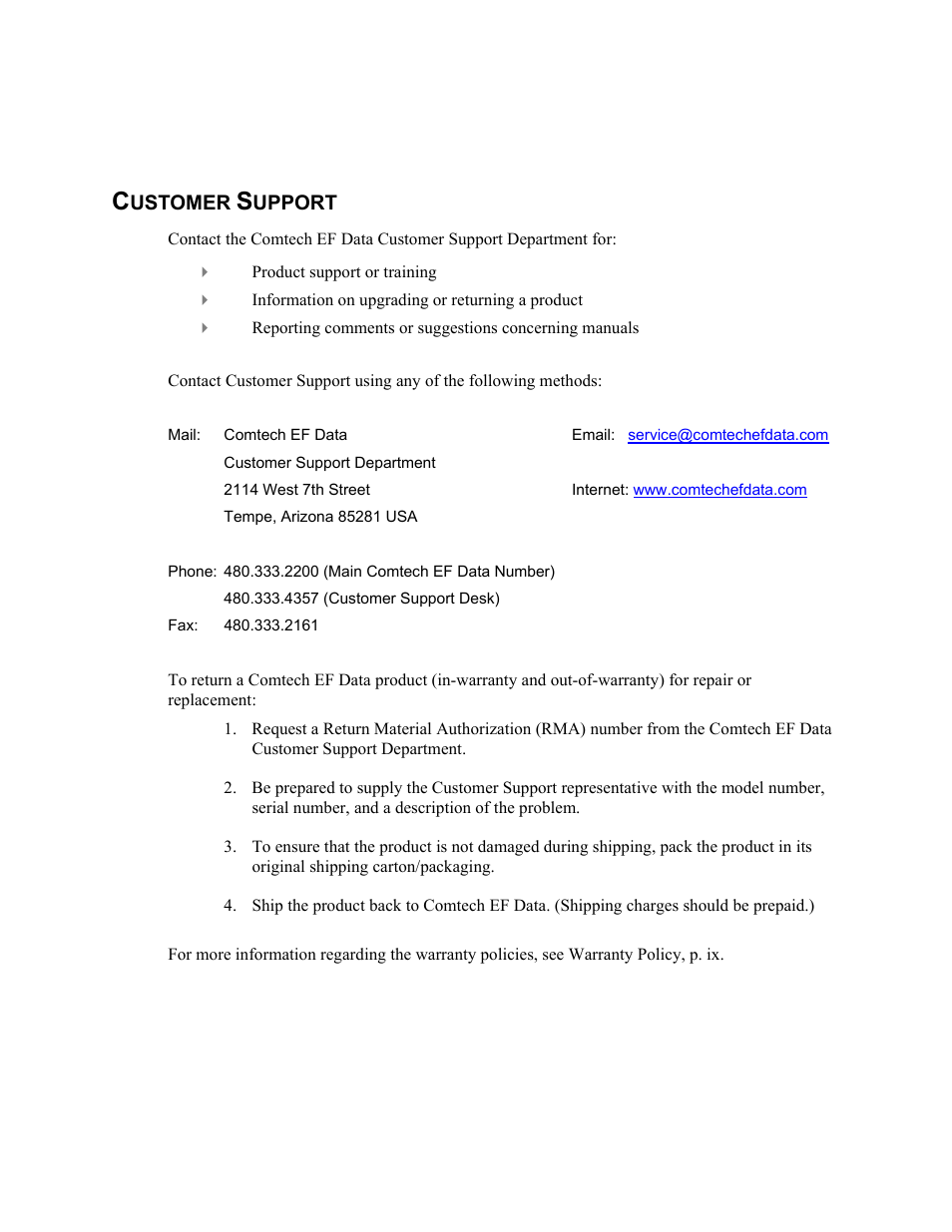 Customer support, Ustomer, Upport | Comtech EF Data turboIP v4.0 User Manual | Page 4 / 114