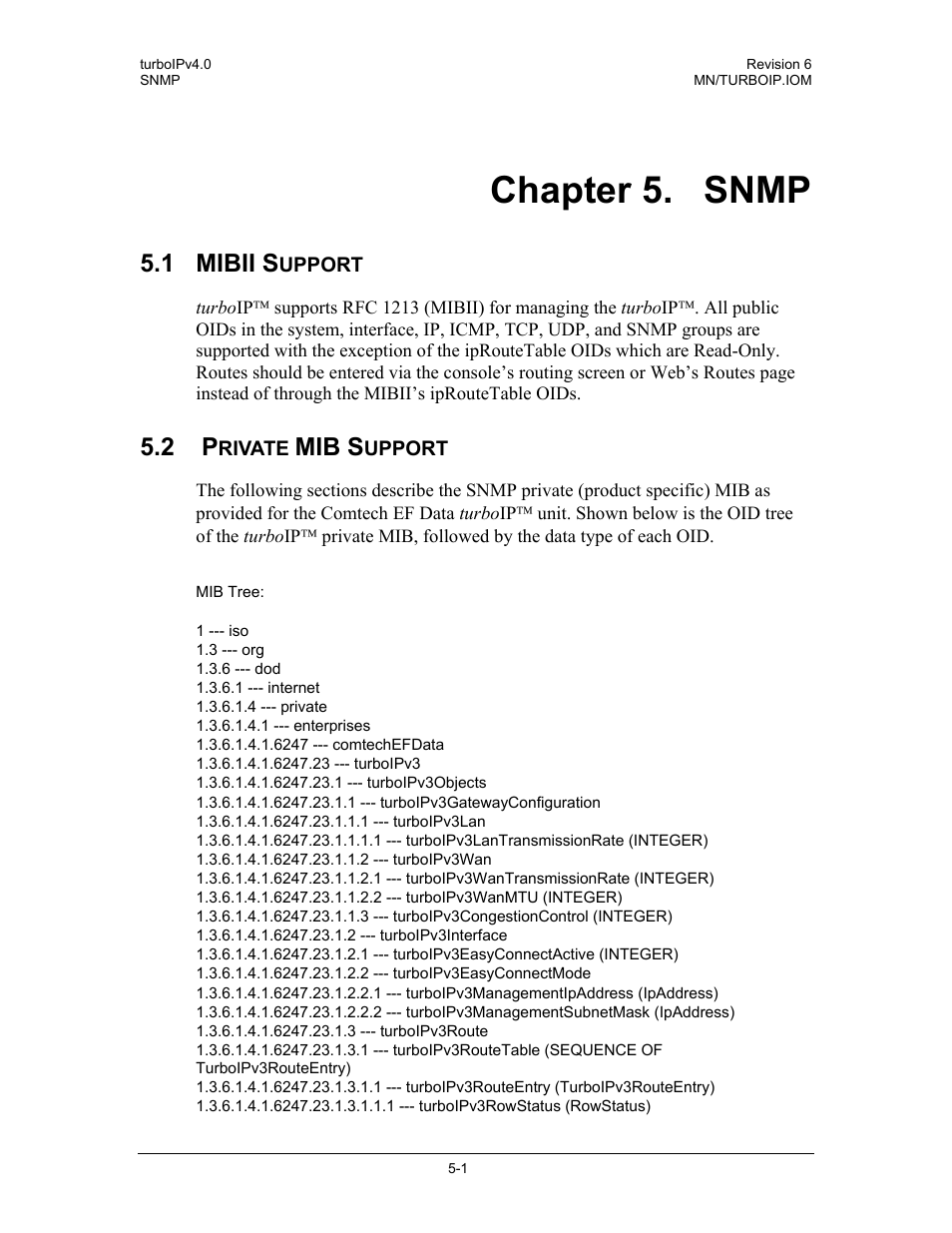 Snmp, Chapter 5. snmp, 1 mibii s | Mib s | Comtech EF Data turboIP v4.0 User Manual | Page 79 / 114