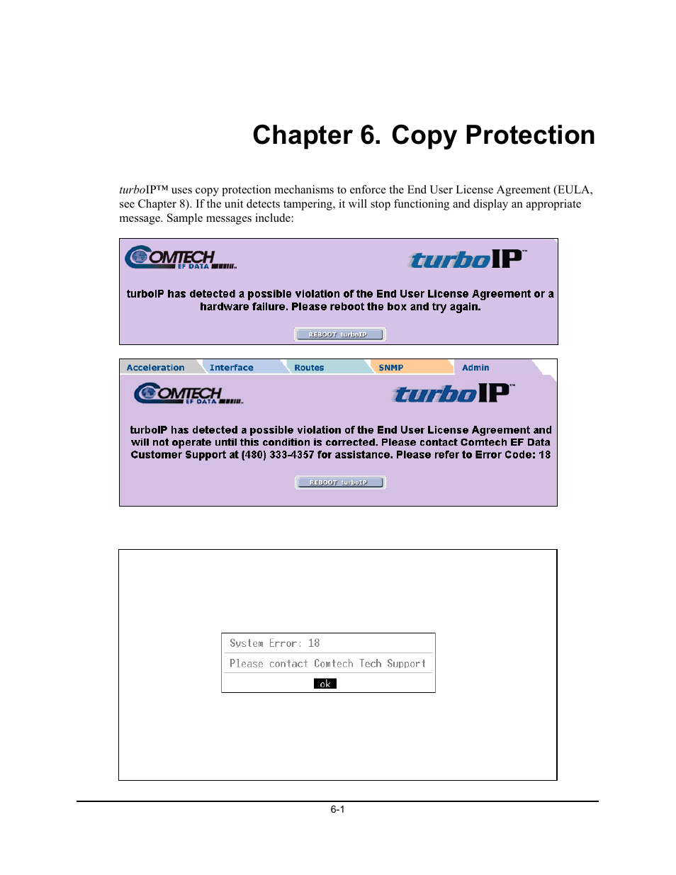 Copy protection, Chapter 6. copy protection | Comtech EF Data turboIP v4.0 User Manual | Page 97 / 114