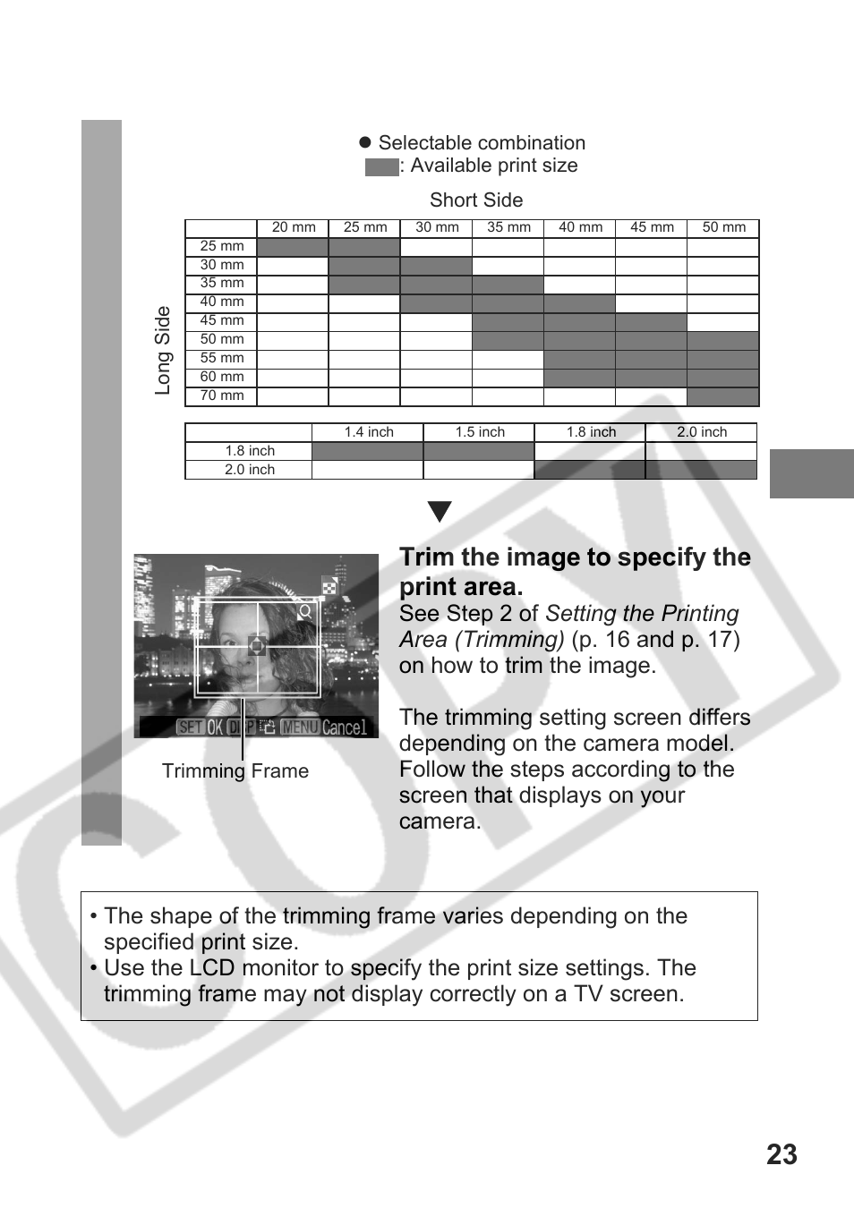 23 t, Trim the image to specify the print area | Canon DPUG9 User Manual | Page 25 / 78