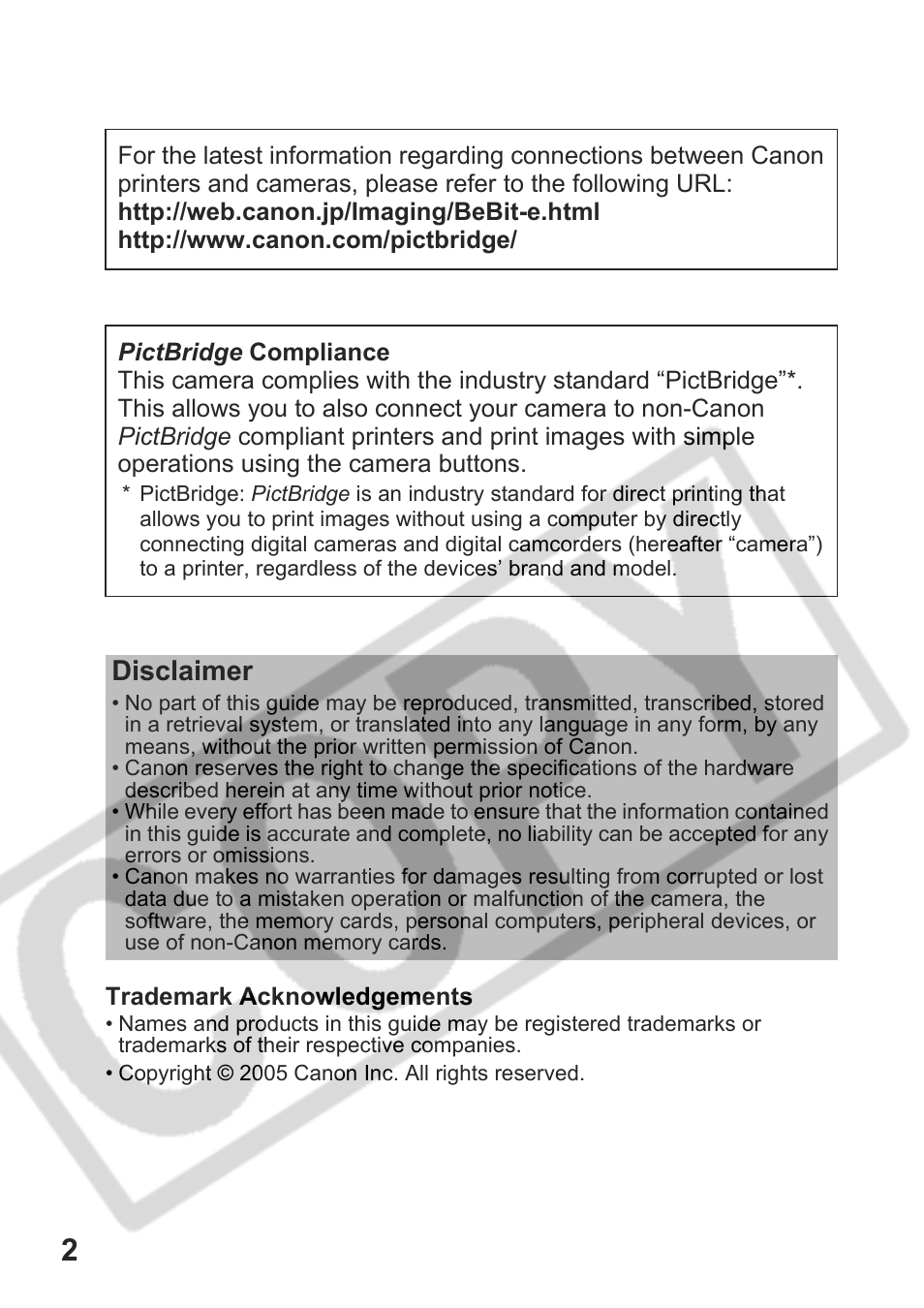 Disclaimer | Canon DPUG9 User Manual | Page 4 / 78